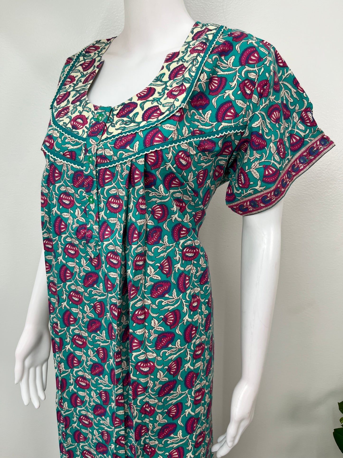 Sea Green Floral Printed Cotton Nightgown