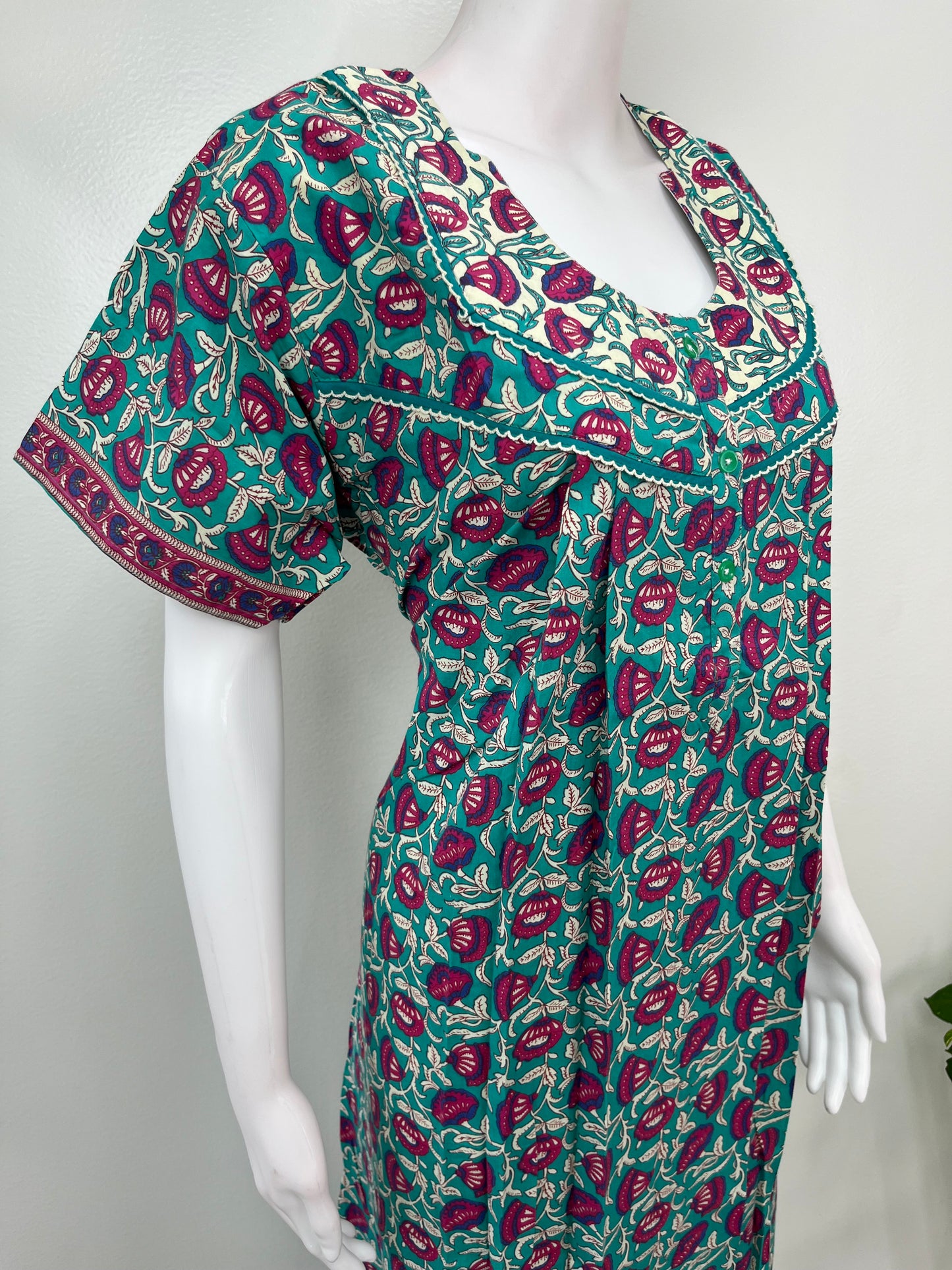 Sea Green Floral Printed Cotton Nightgown