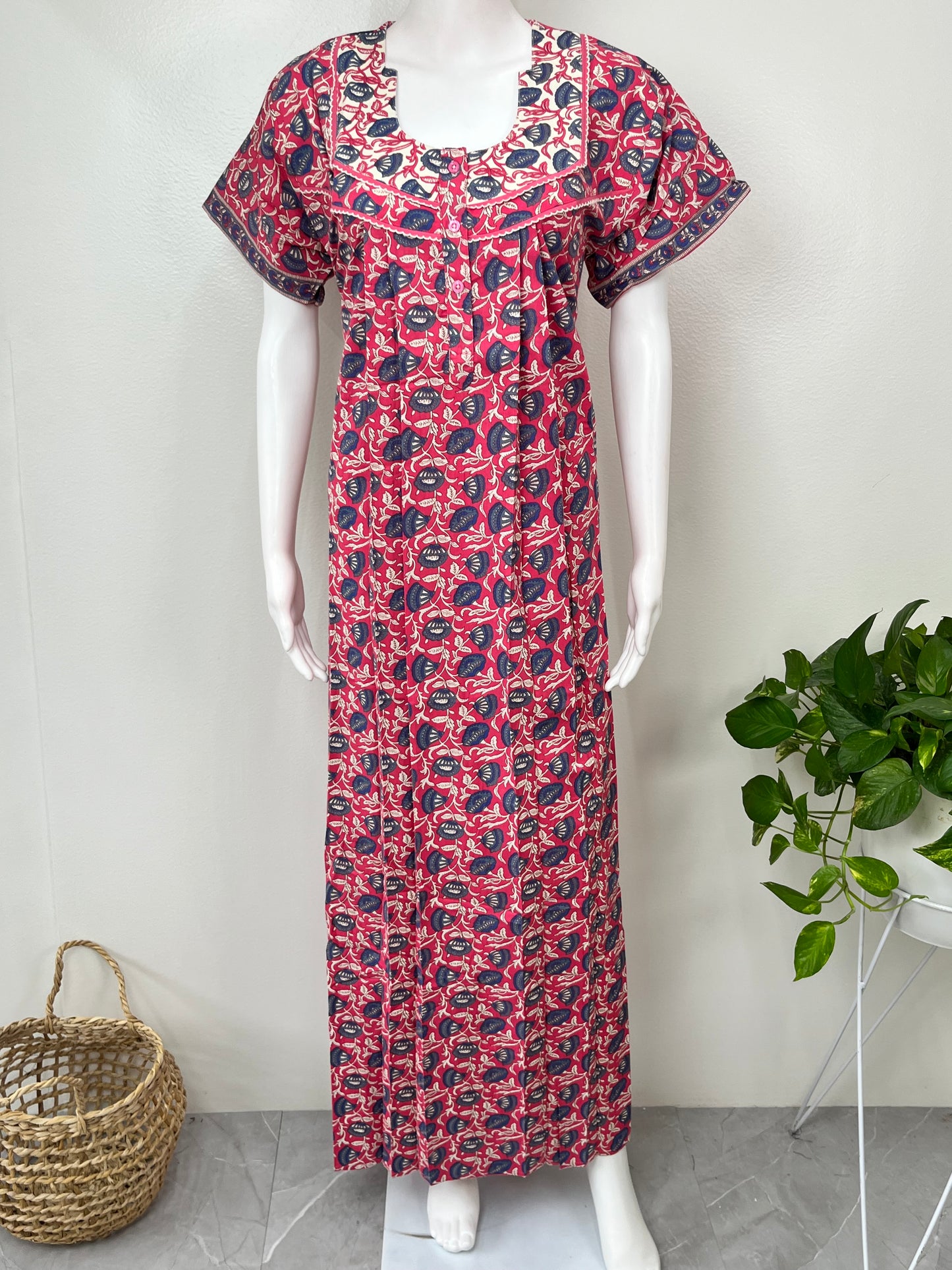 Pink Pure Cotton Nightgown Soft & Comfortable