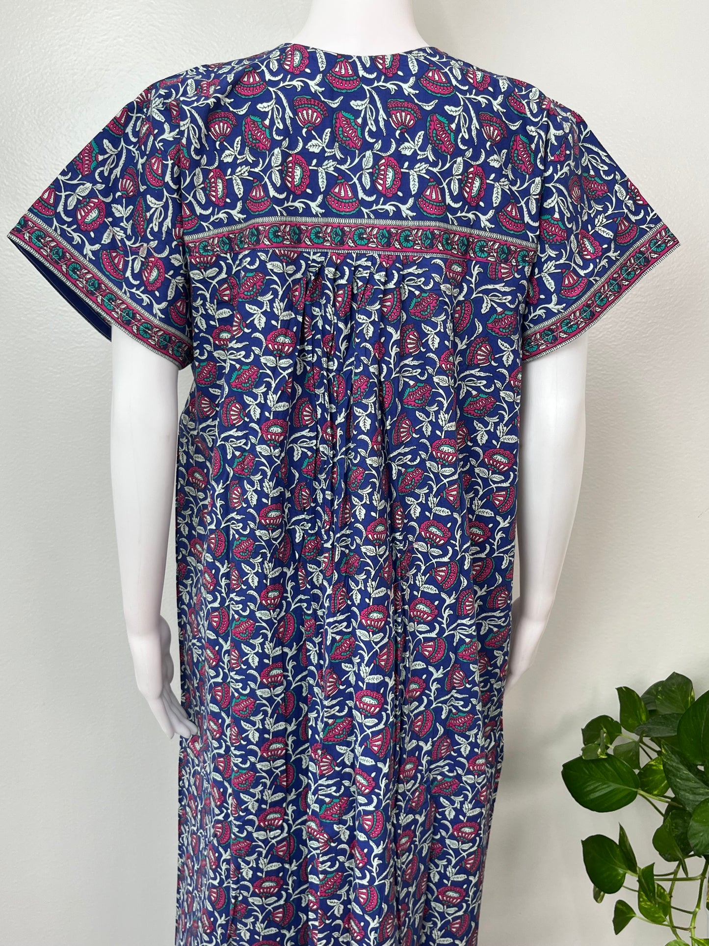 Navy Blue Floral Printed Cotton Nighty