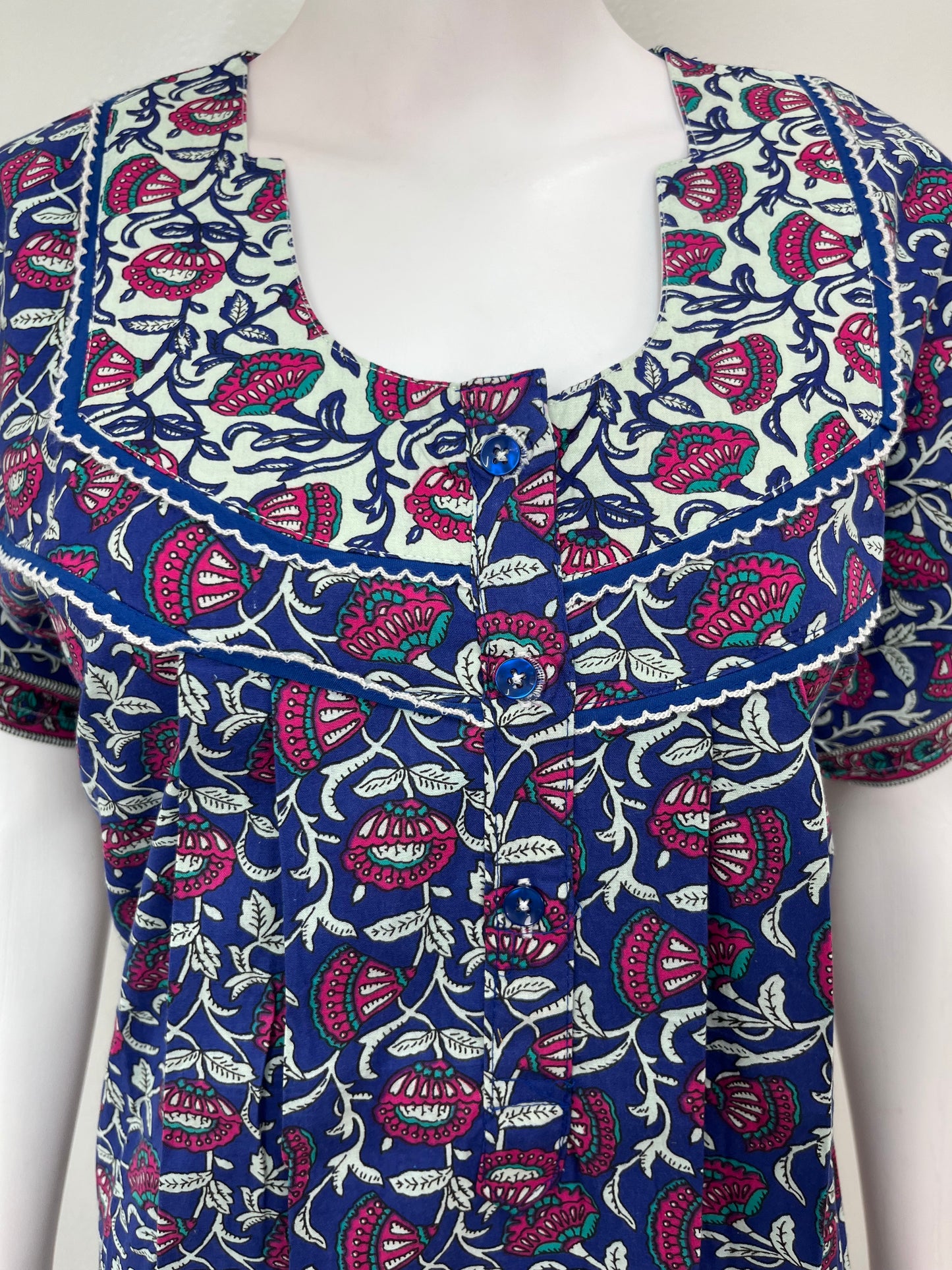 Navy Blue Floral Printed Cotton Nighty