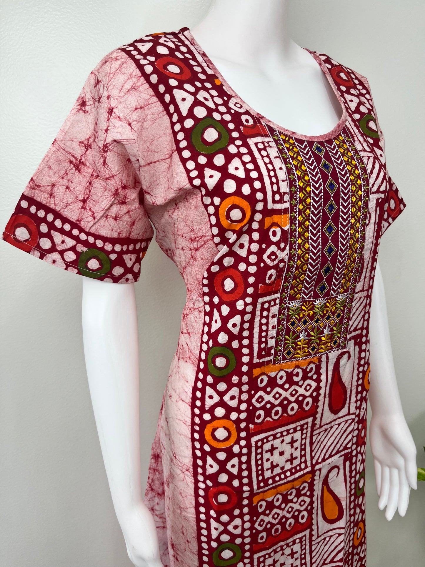Red Batik Pure Cotton Embroidered Nighty