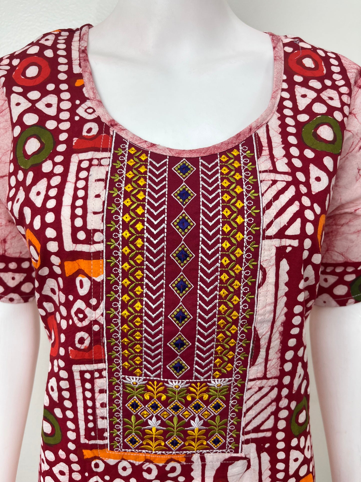 Red Batik Pure Cotton Embroidered Nighty