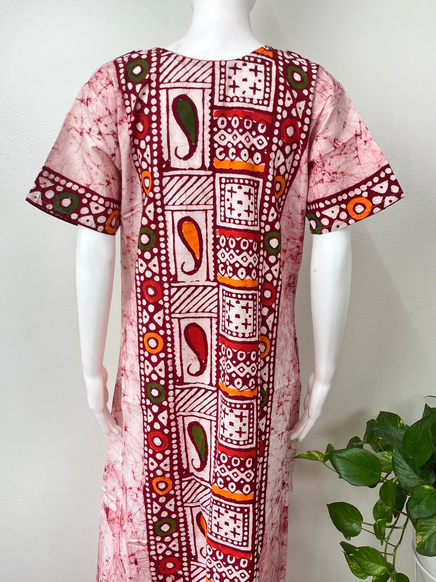 Red Batik Pure Cotton Embroidered Nighty