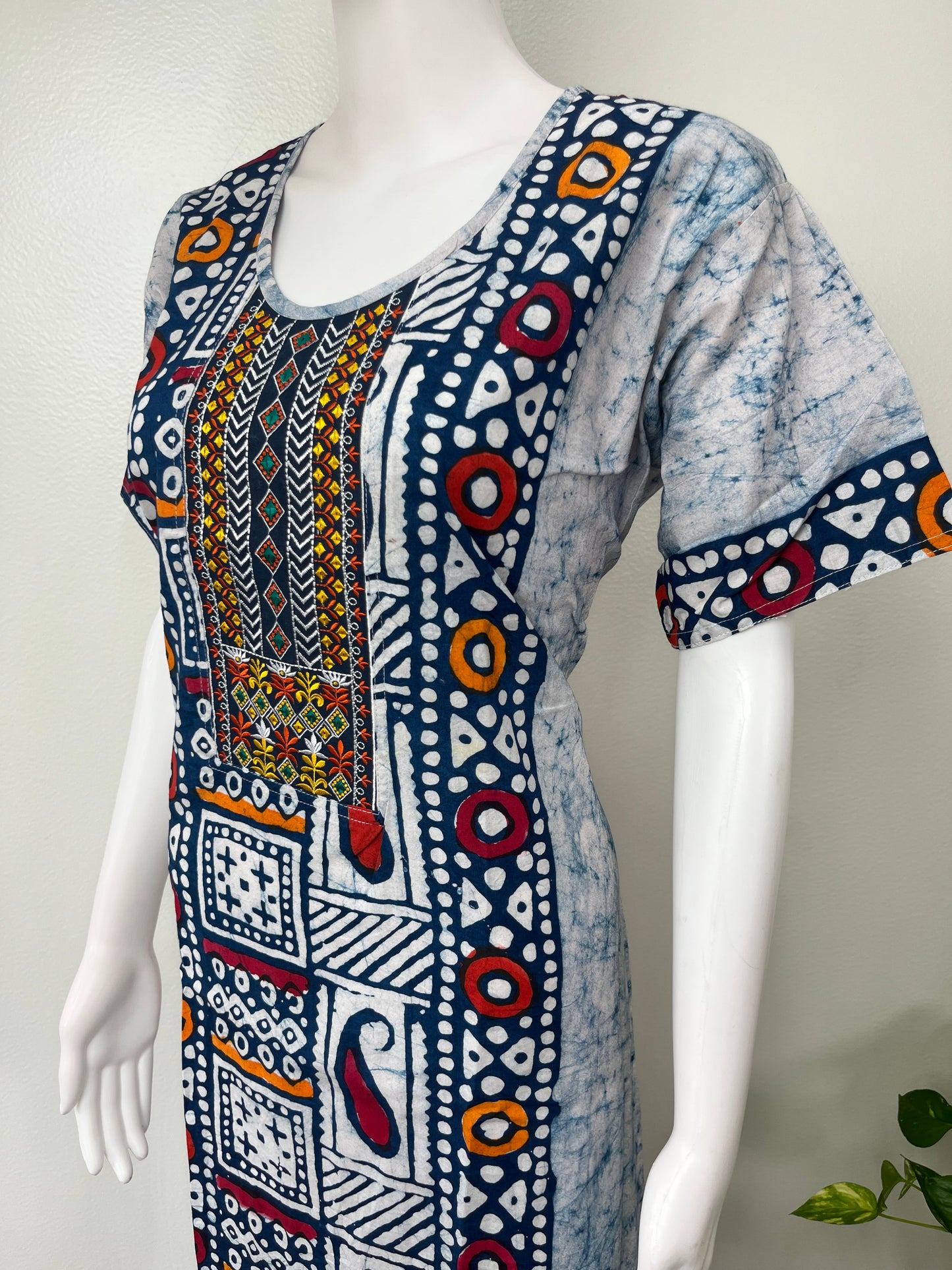 Blue Batik Pure Cotton Nightgown for Women