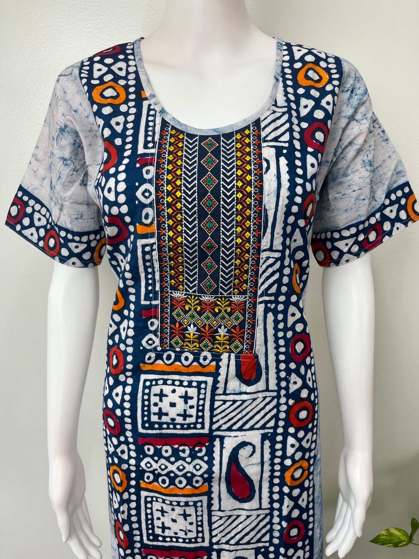Blue Batik Pure Cotton Nightgown for Women