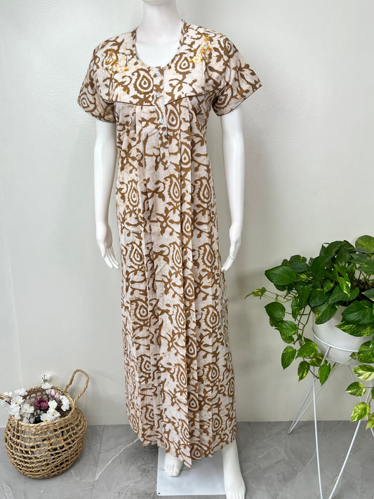 Coffee Batik Printed 100% Cotton Women's Nightgown