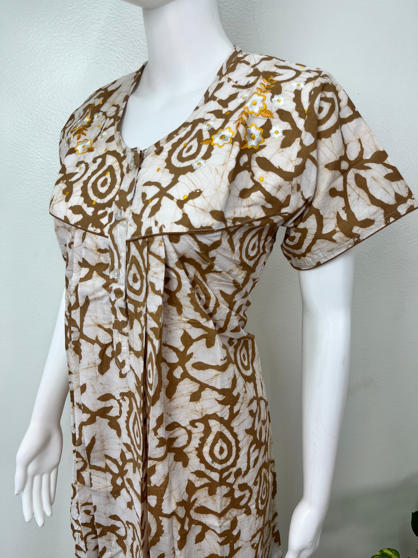 Coffee Batik Printed 100% Cotton Women's Nightgown