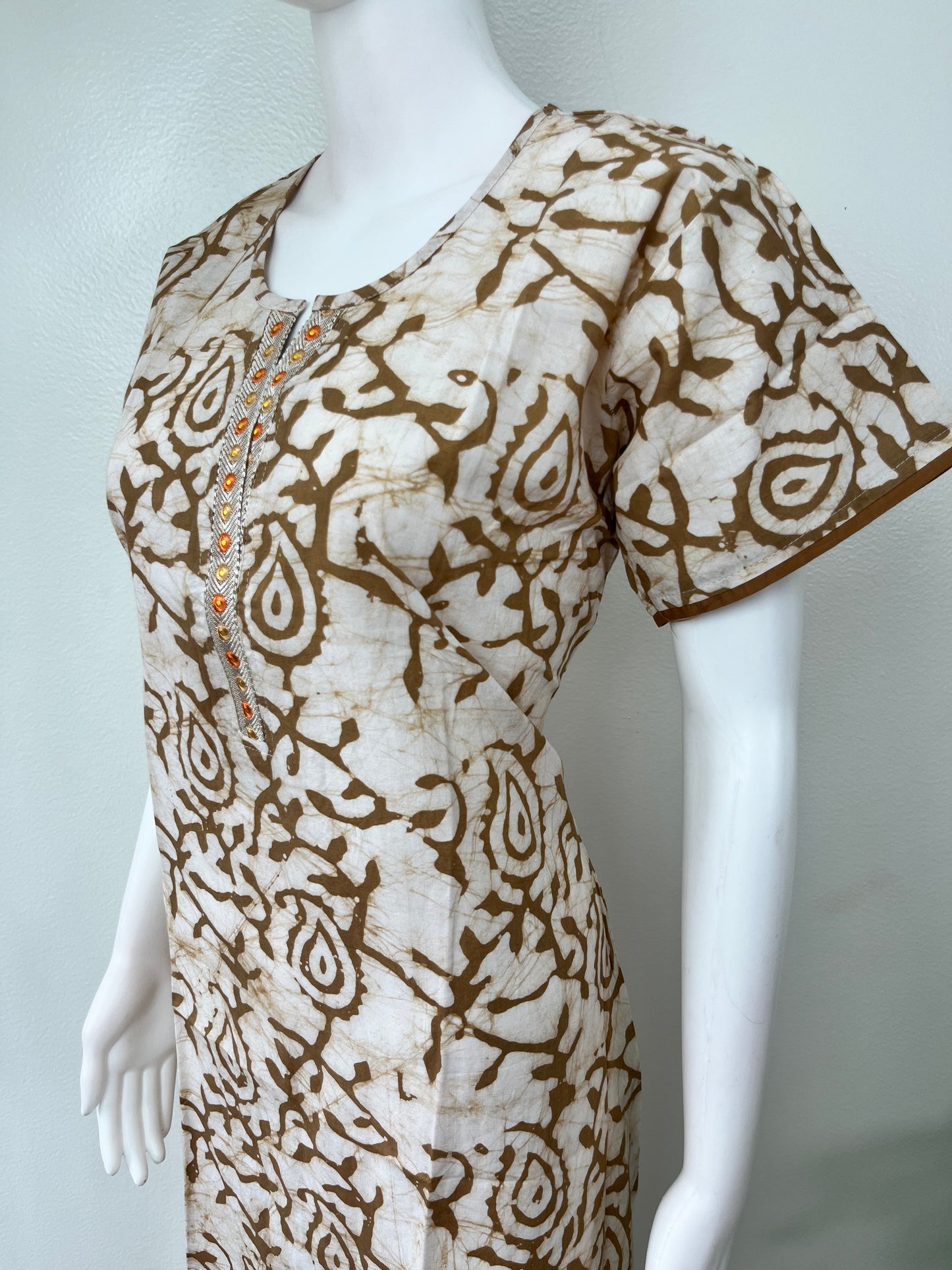 Brown Batik Printed Pure Cotton Nightgown