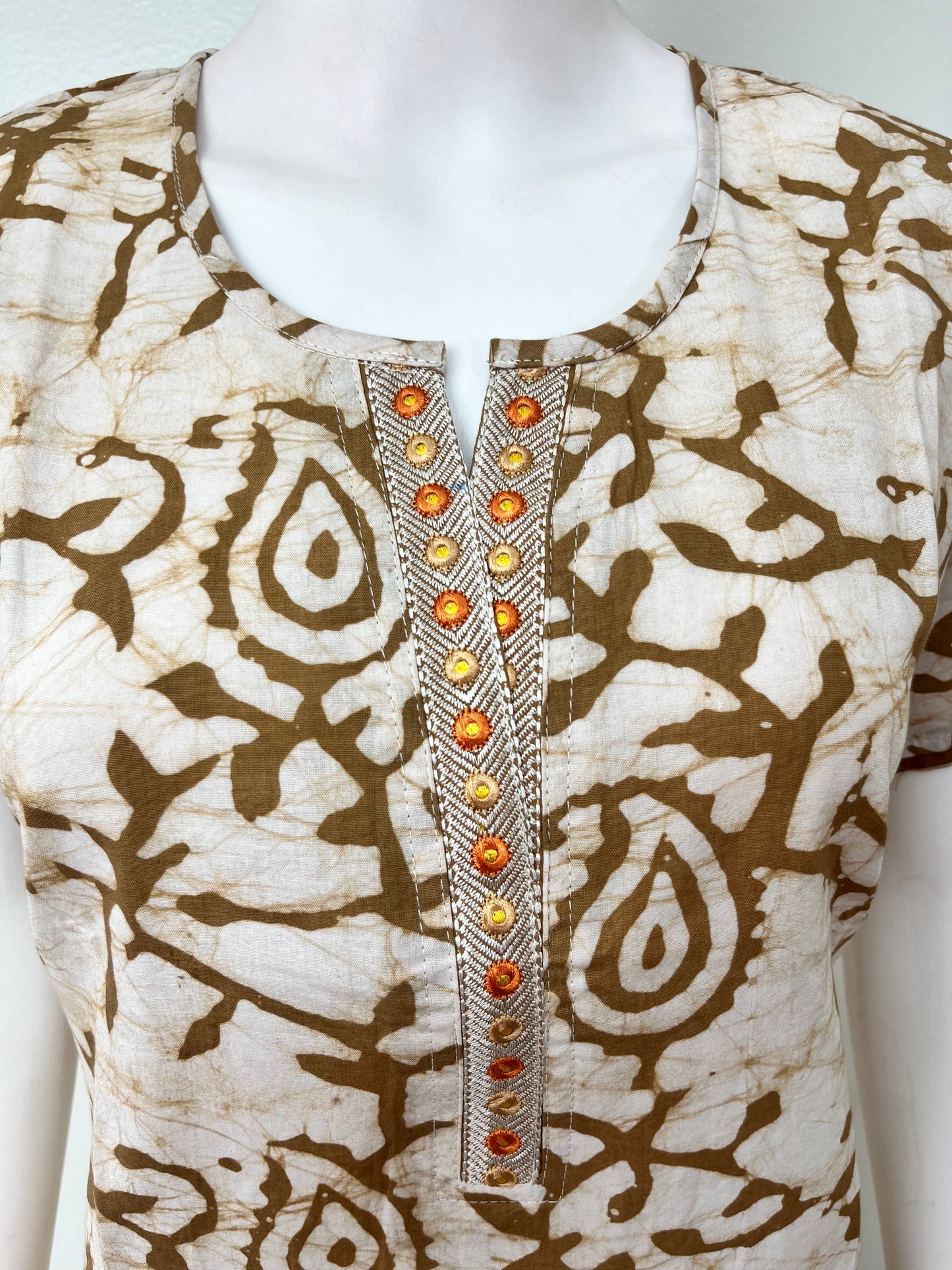 Brown Batik Printed Pure Cotton Nightgown