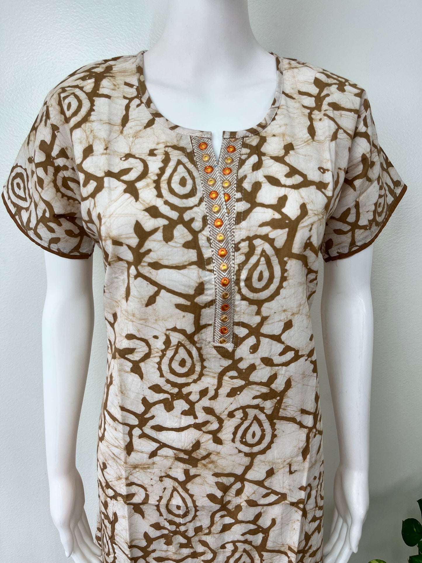 Brown Batik Printed Pure Cotton Nightgown