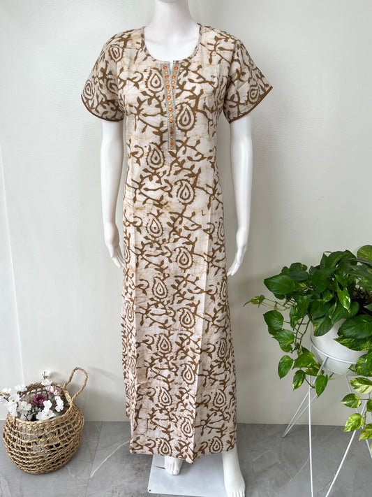Brown Batik Printed Pure Cotton Nightgown