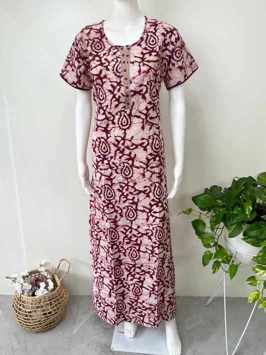 Red Batik 100% Cotton Nighty Soft & Comfortable