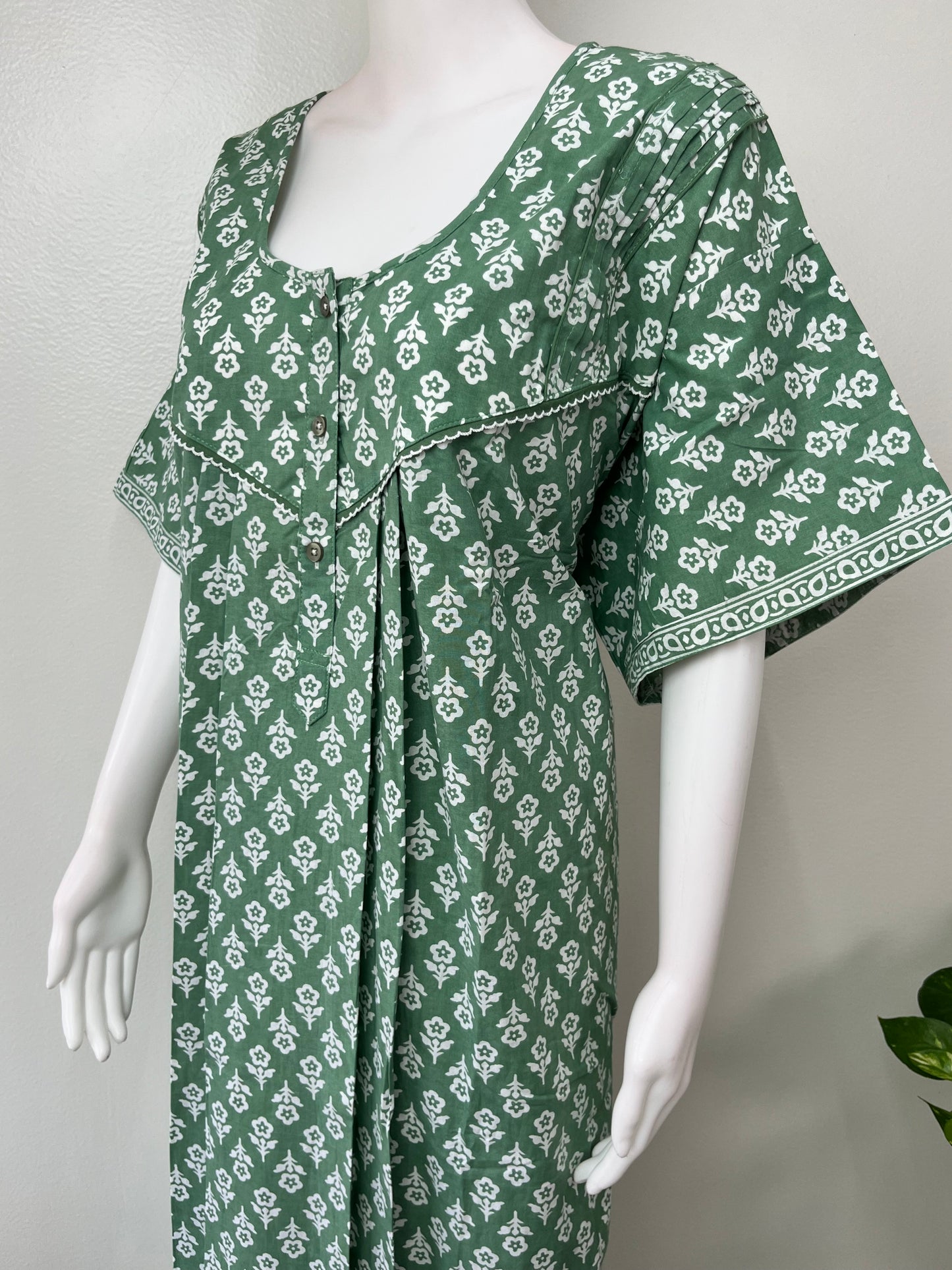 Green 100% Cotton Nightgown for Women