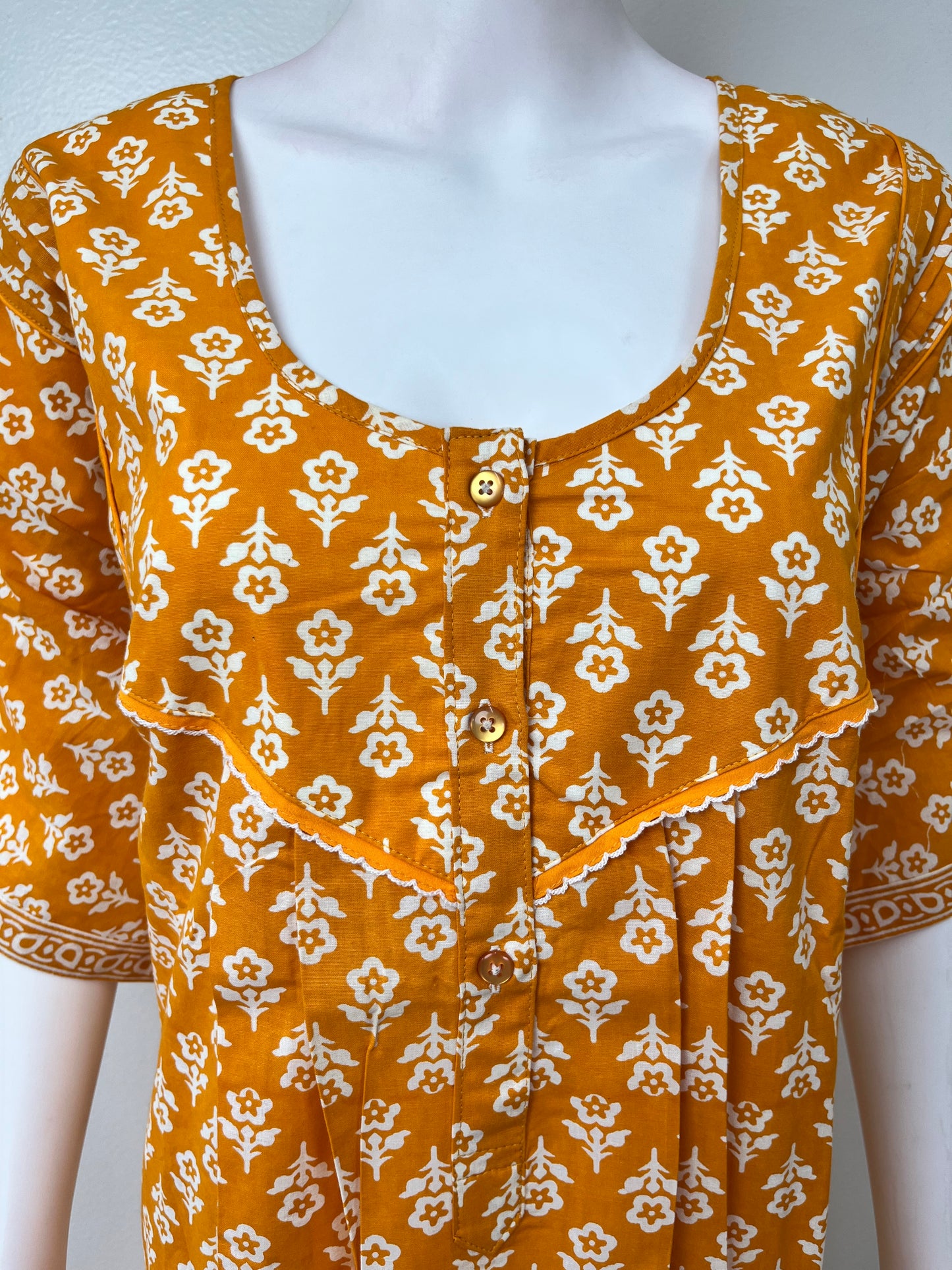 Mustard 100% Cotton Nightgown Elegant & Comfortable
