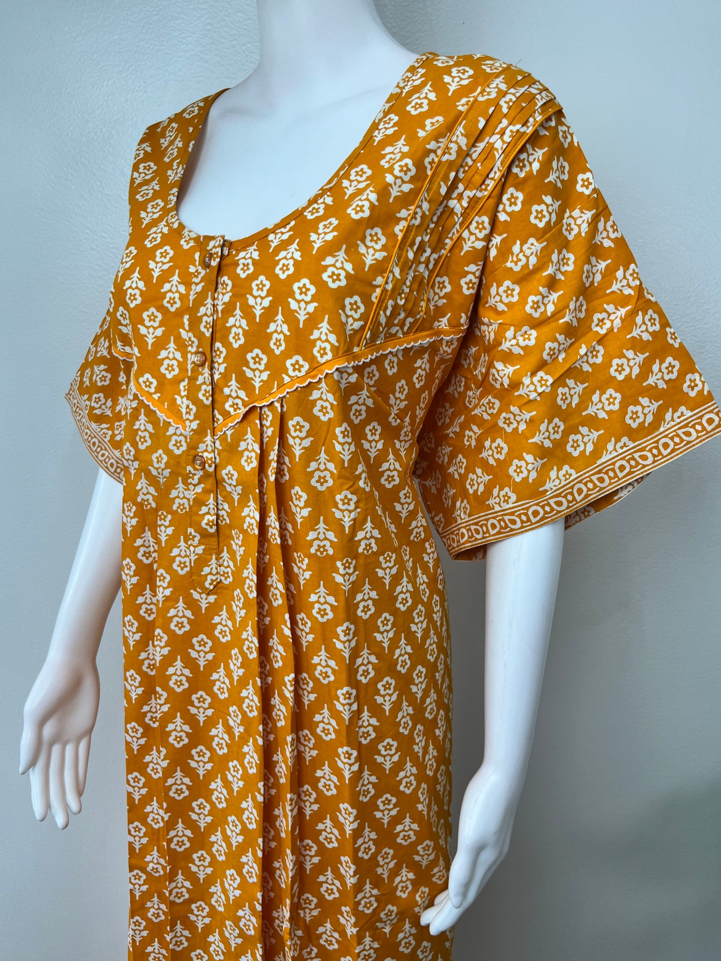 Mustard 100% Cotton Nightgown Elegant & Comfortable