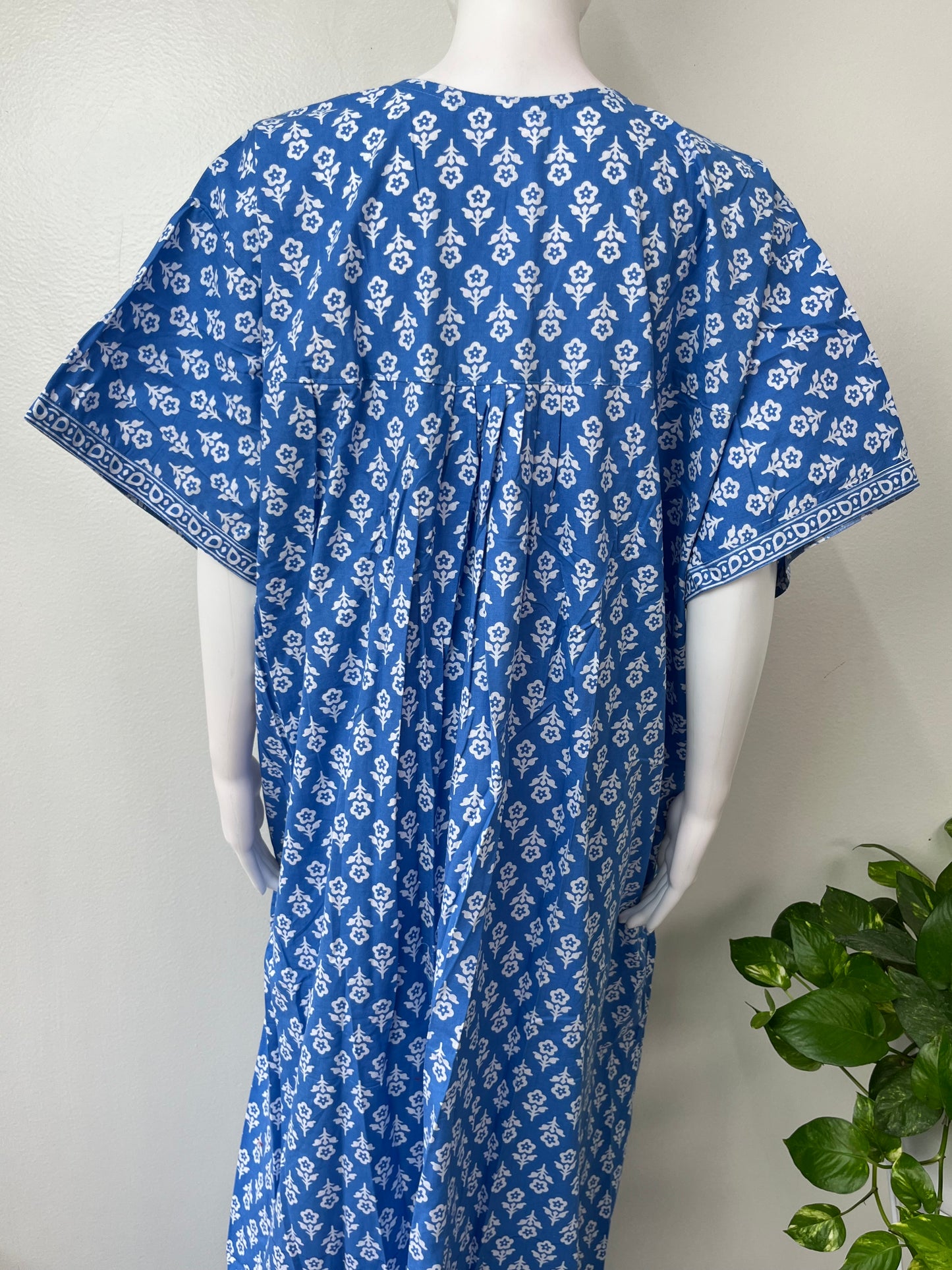 Blue Pleated 100% Cotton Women's Nighty