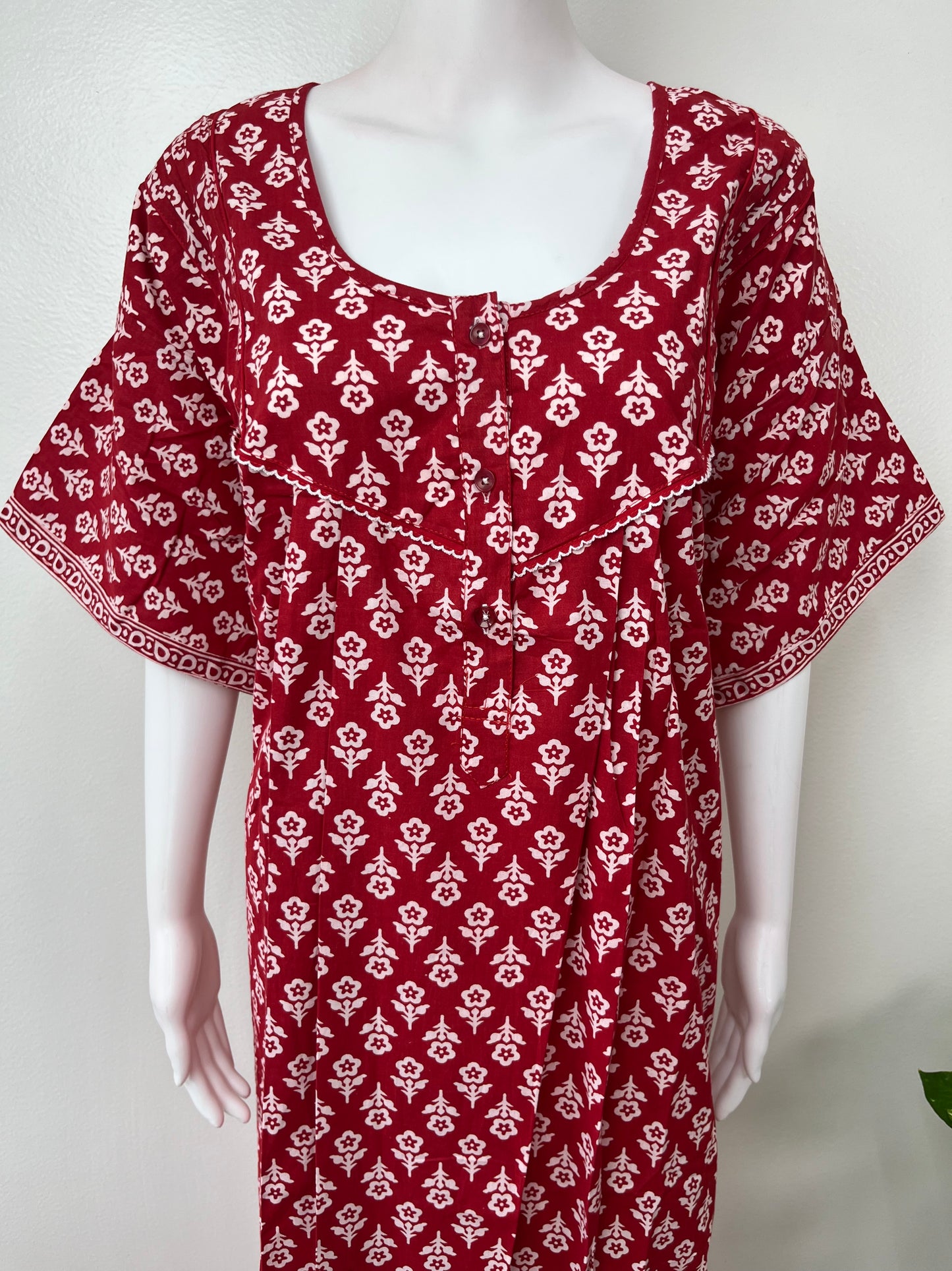 Red Printed Pure Cotton Nightgown