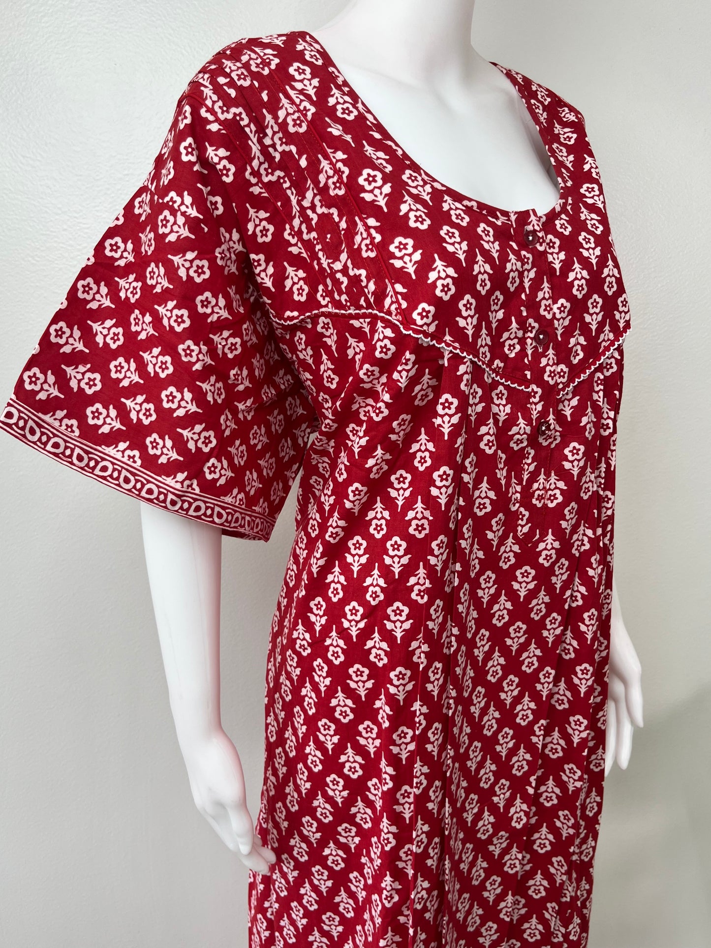 Red Printed Pure Cotton Nightgown