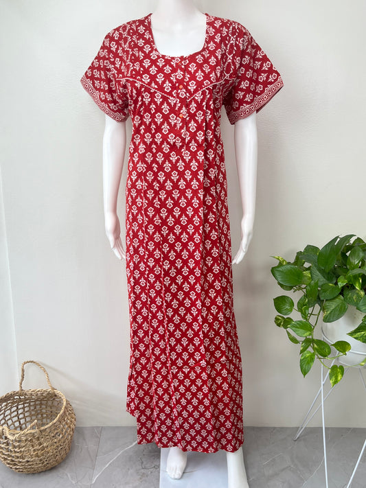 Red 100% Cotton Women's Nighty