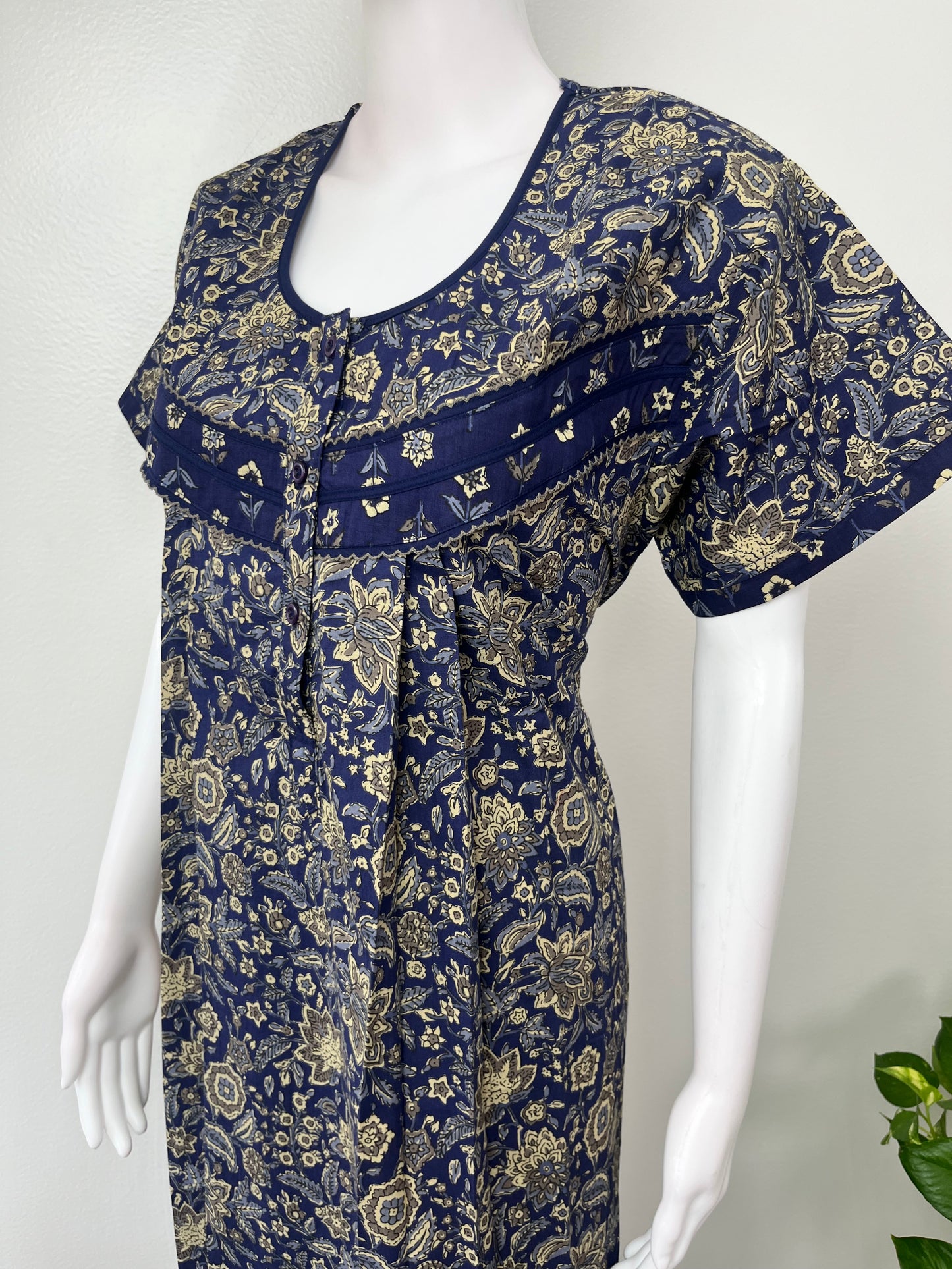 Navy Blue 100% Cotton Nighty Elegant & Comfortable