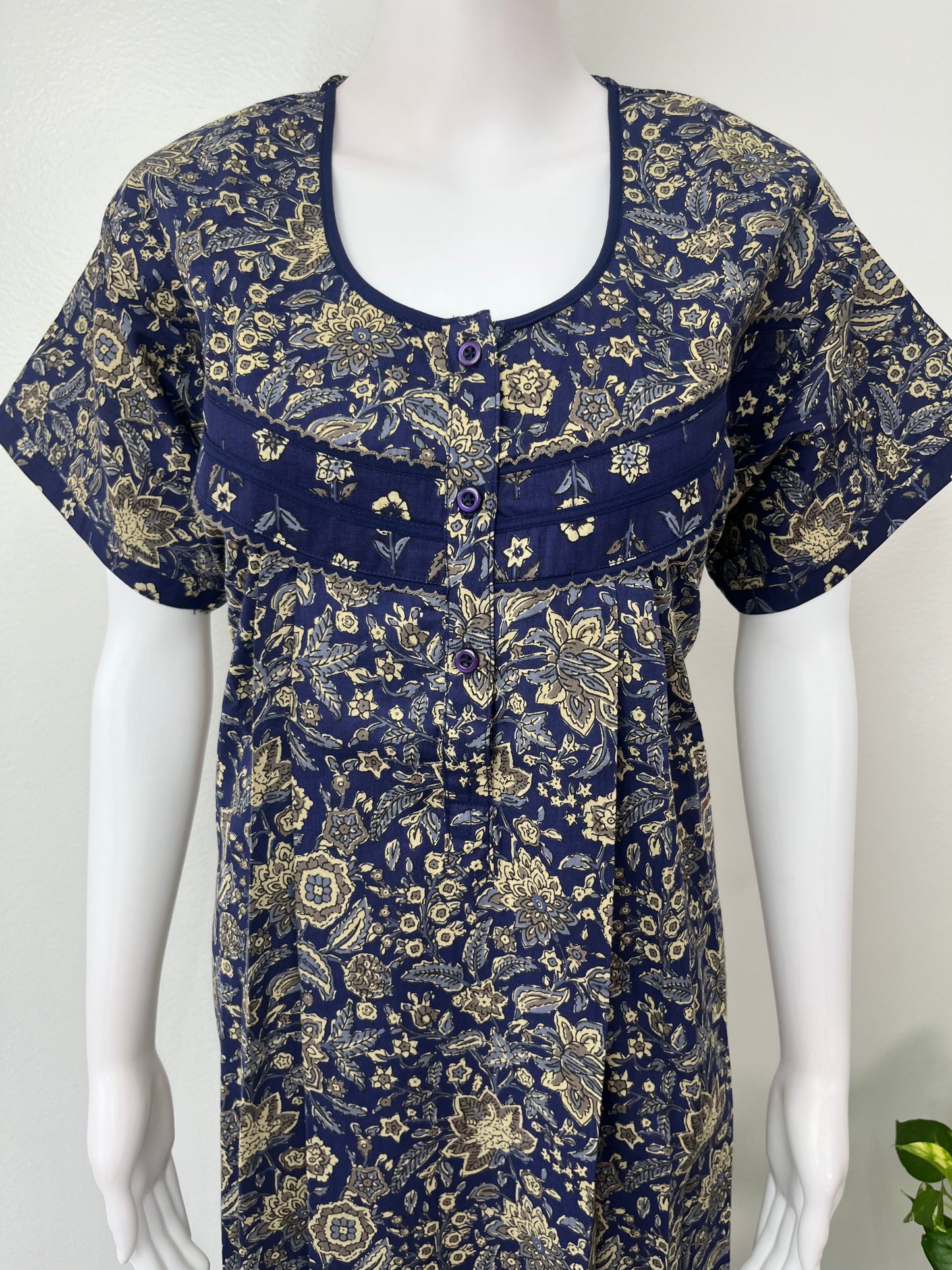 Navy Blue 100% Cotton Nighty Elegant & Comfortable