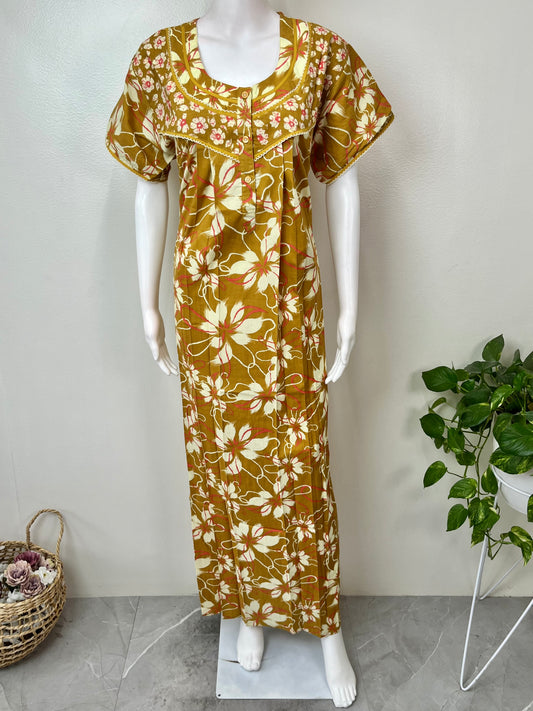 Mustard Pure Cotton Nighty for Women