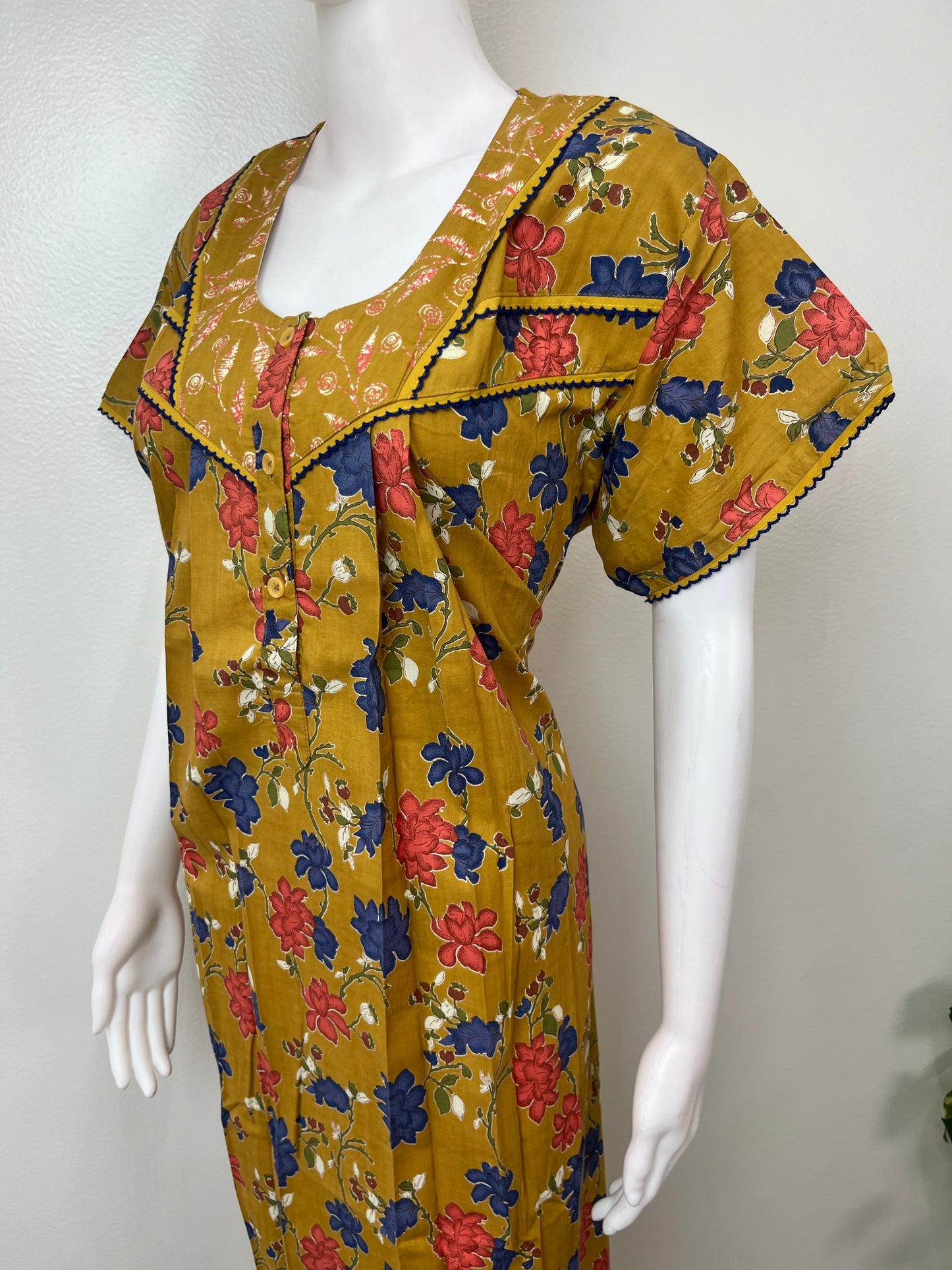 Mustard Pleated Cotton Nighty Elegant & Comfortale