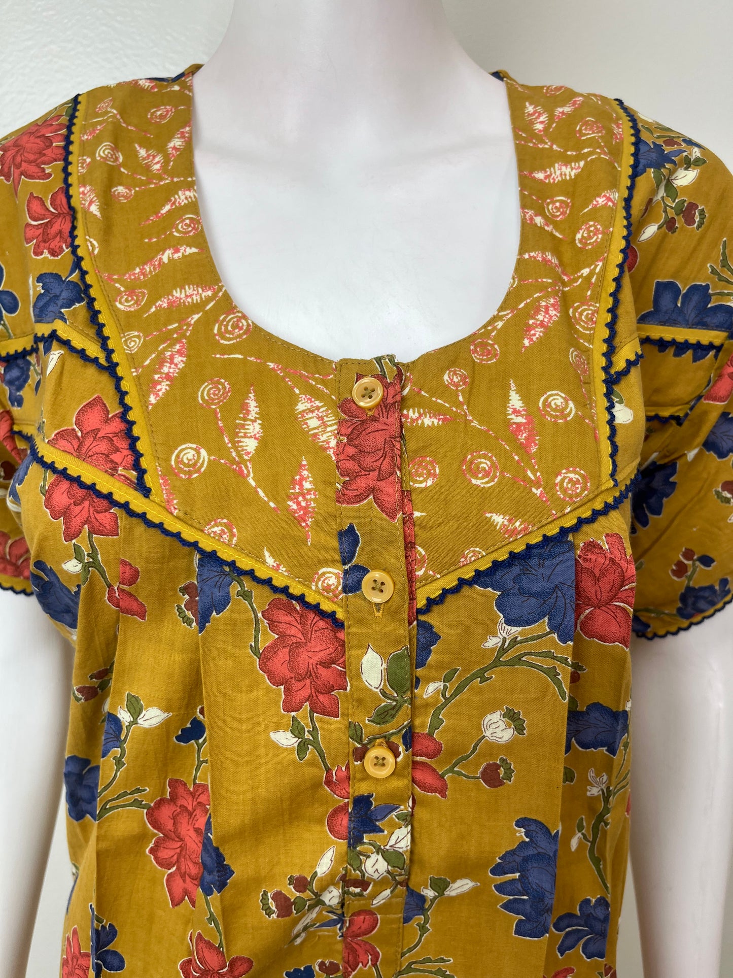 Mustard Pleated Cotton Nighty Elegant & Comfortale
