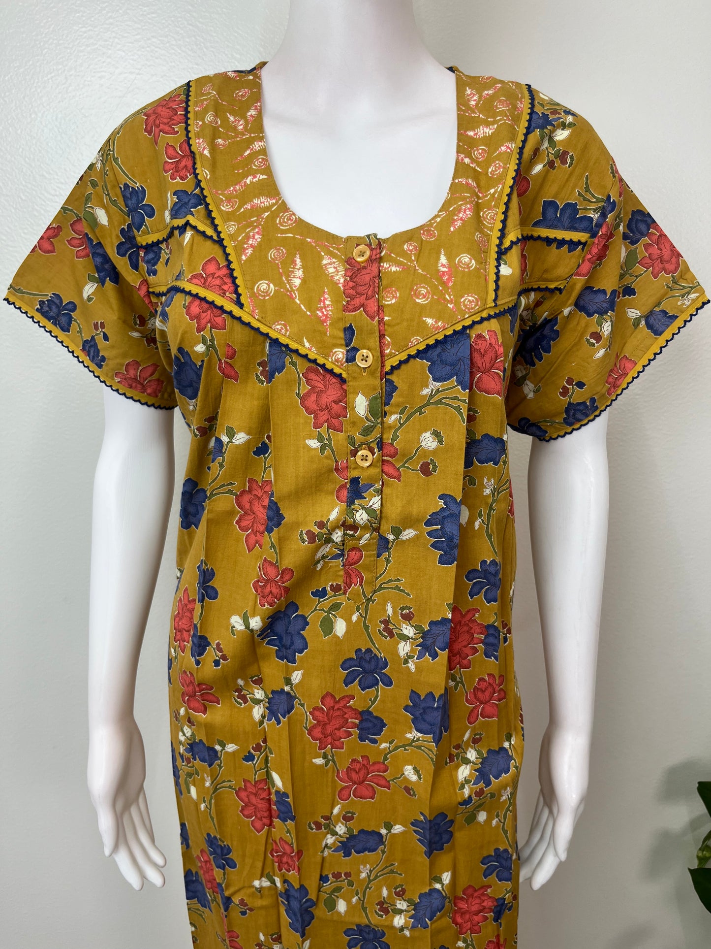 Mustard Pleated Cotton Nighty Elegant & Comfortale
