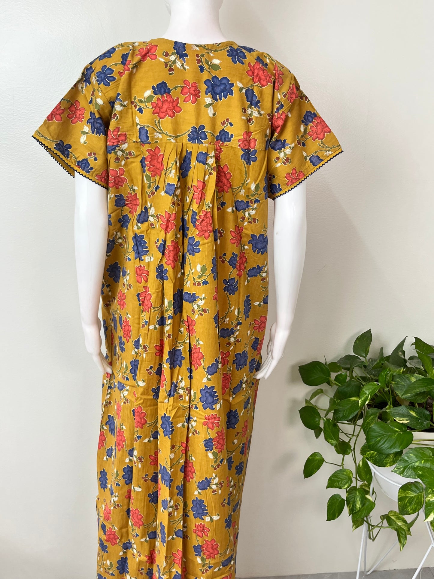 Mustard Pleated Cotton Nighty Elegant & Comfortale