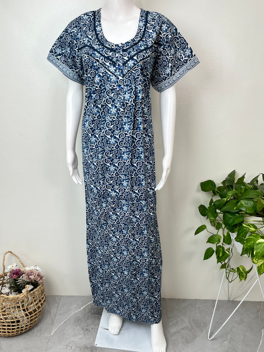 Navy Blue Pleated Style Nightgown for Women