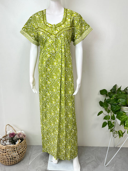 Lime Green Pure Cotton Nightgown Soft & Comfortable