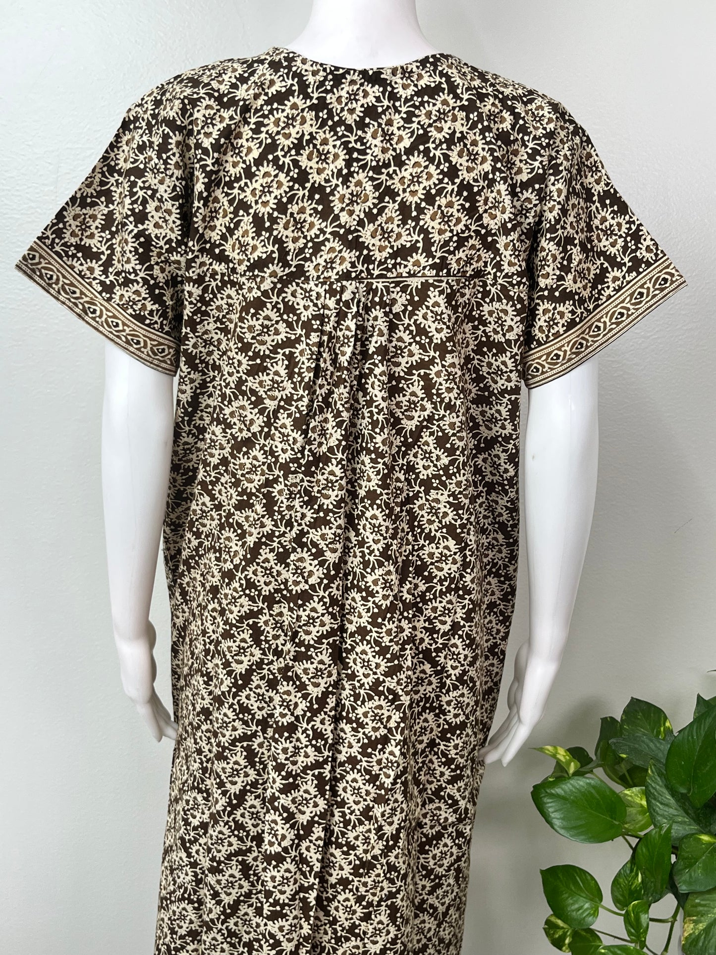 Brown Pleated Cotton Nightgown for Women