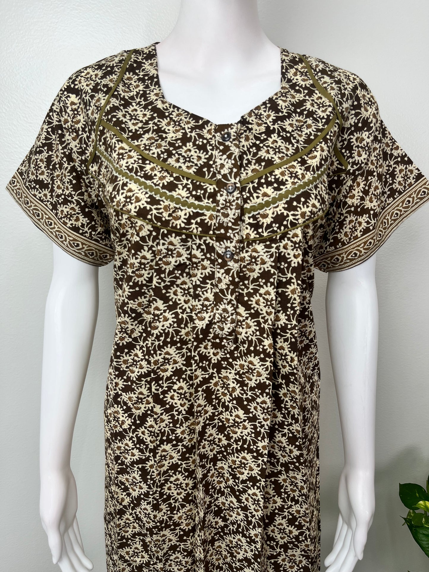 Brown Pleated Cotton Nightgown for Women
