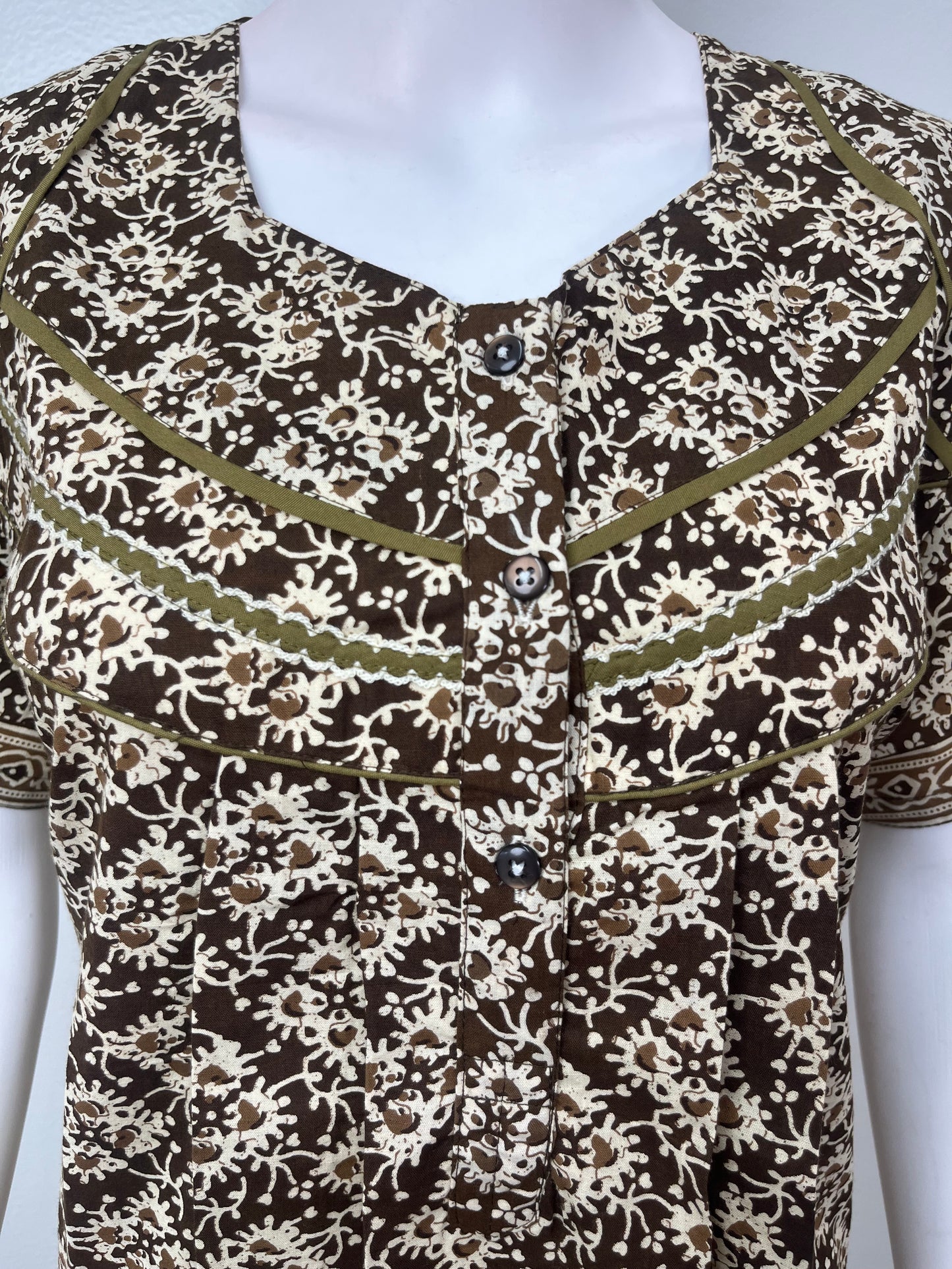 Brown Pleated Cotton Nightgown for Women