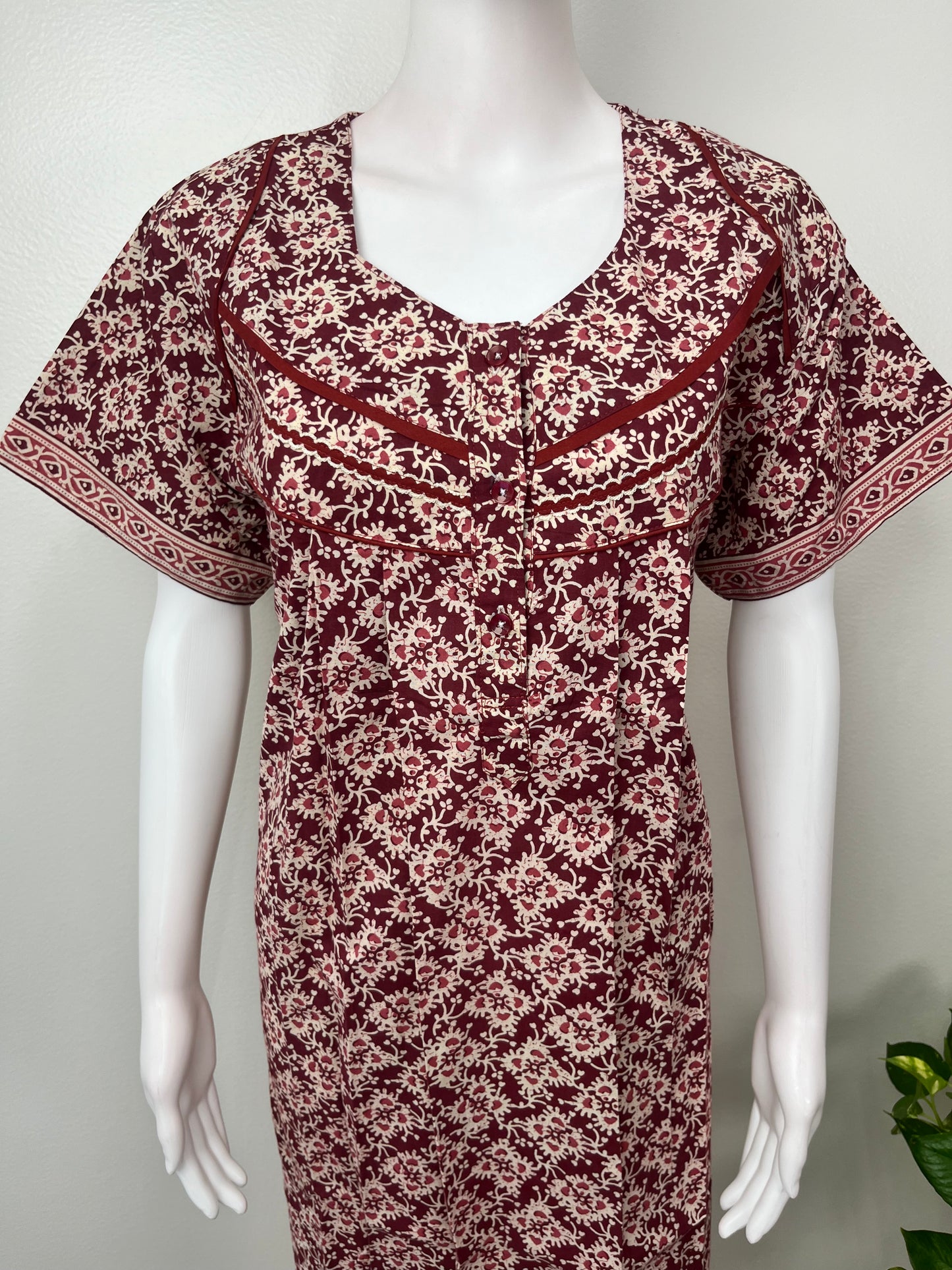 Red Pure Cotton Nightgown Soft & Comfortable