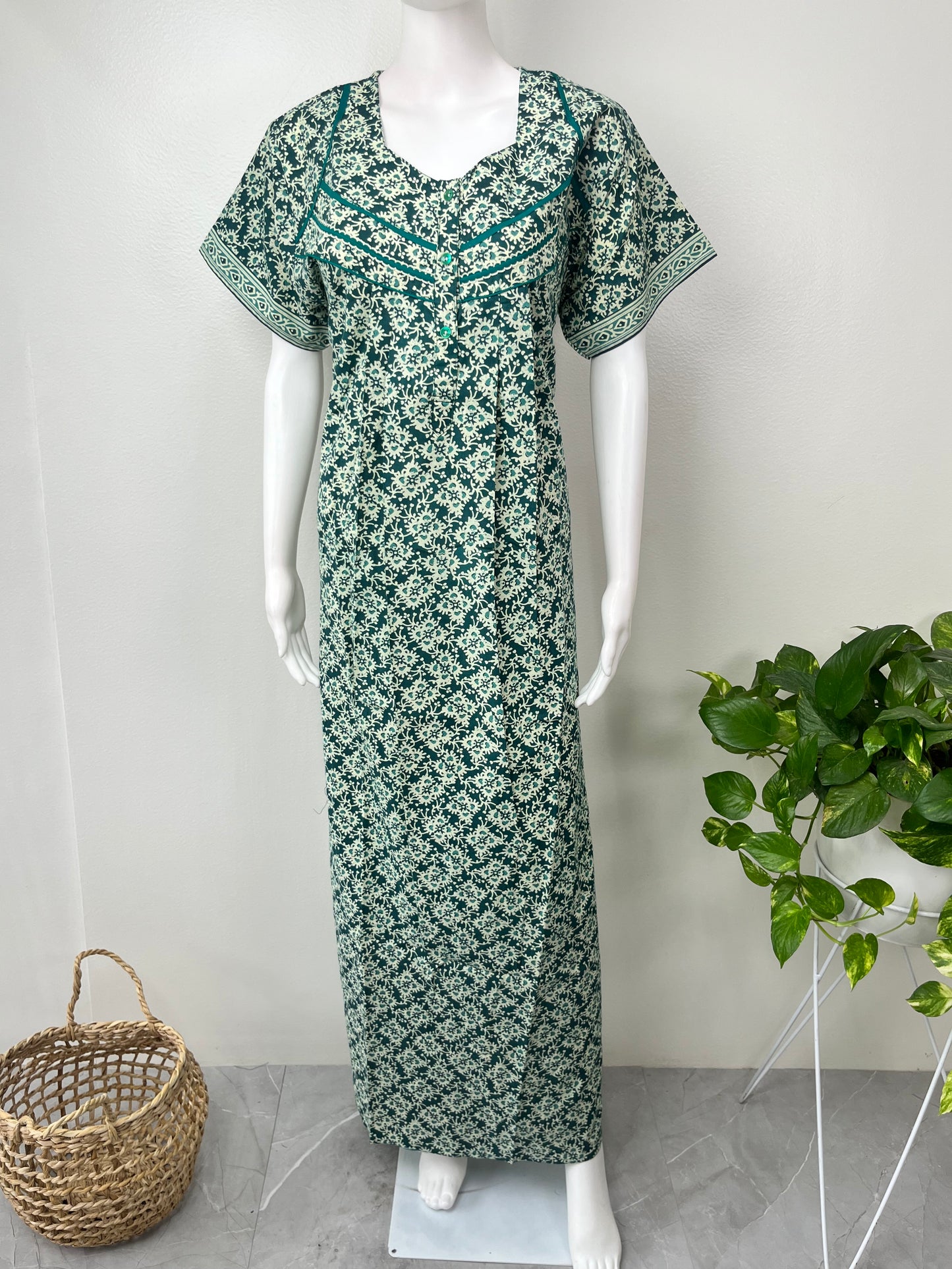 Sea Green Pure Cotton Nighty Elegant & Comfortable
