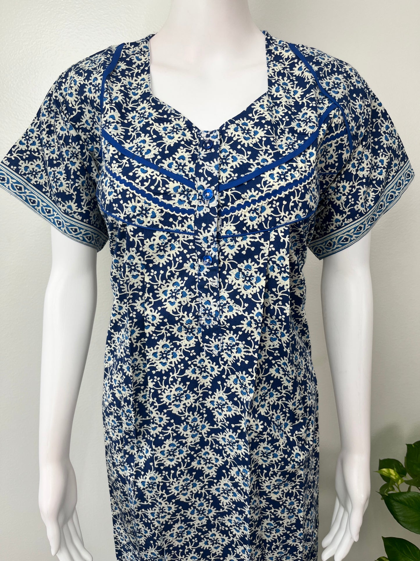 Blue Pure Cotton Nightgown Soft & Comfortable