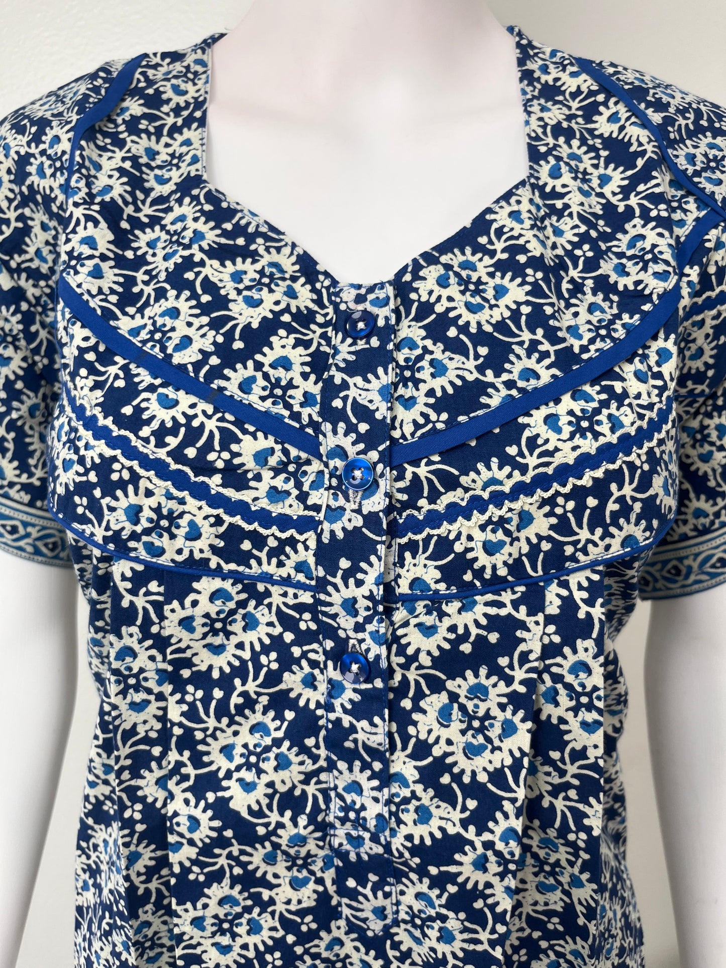 Blue Pure Cotton Nightgown Soft & Comfortable