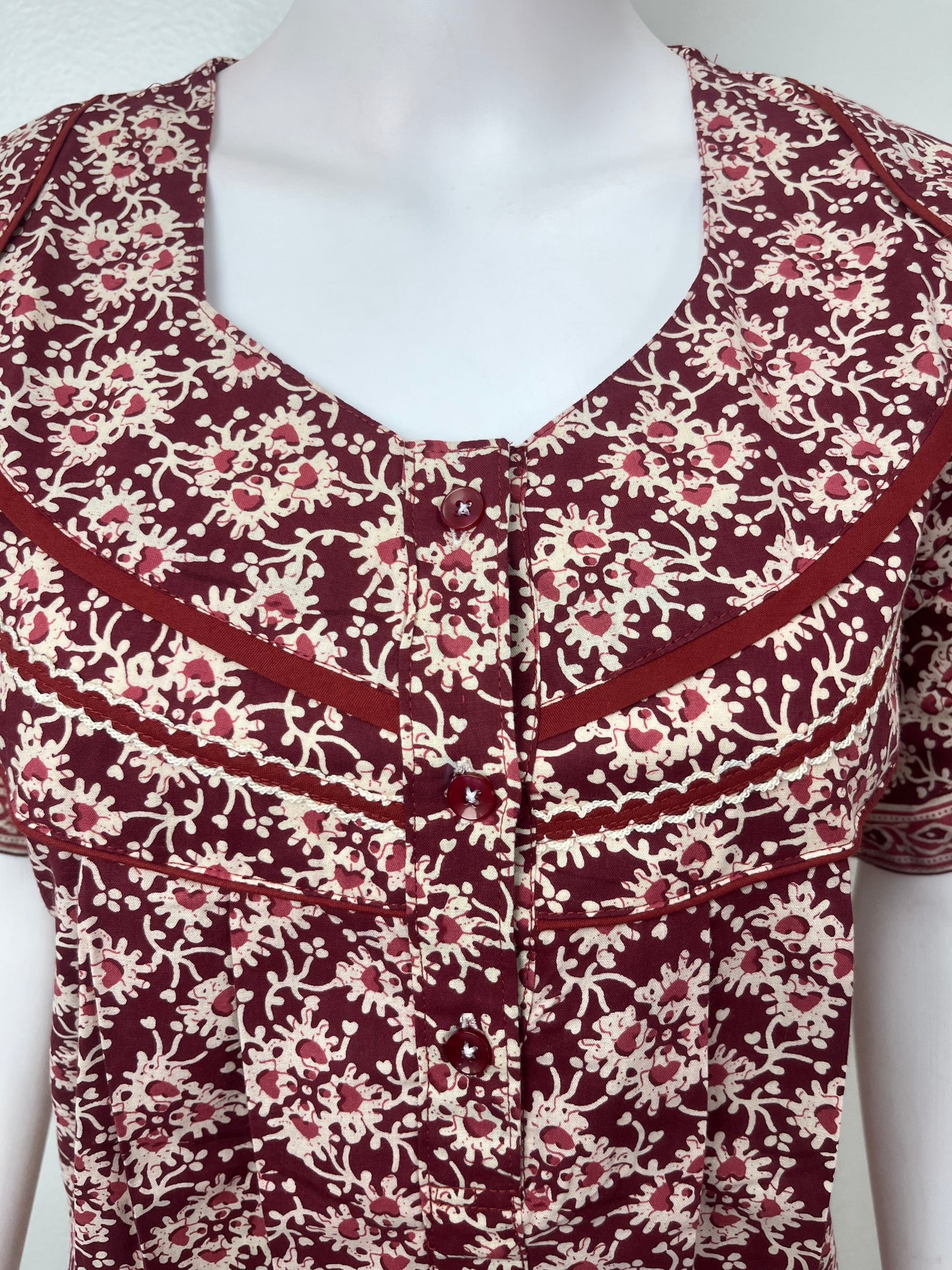 Red Pure Cotton Nightgown Soft & Comfortable