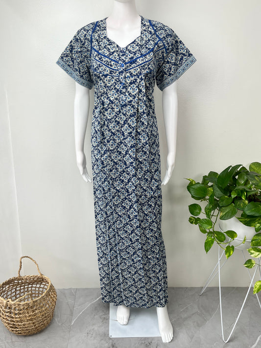 Blue Pure Cotton Nightgown Soft & Comfortable