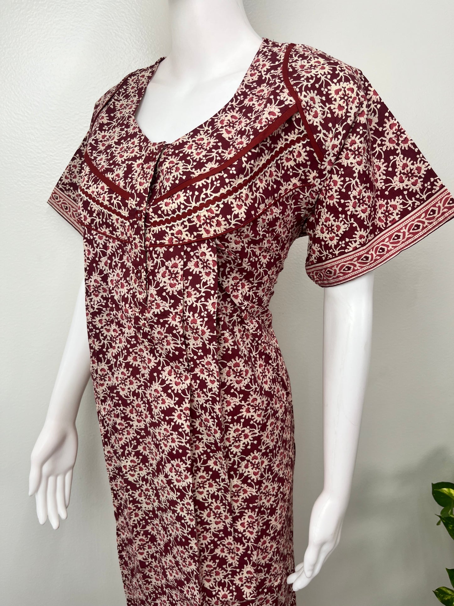 Red Pure Cotton Nightgown Soft & Comfortable