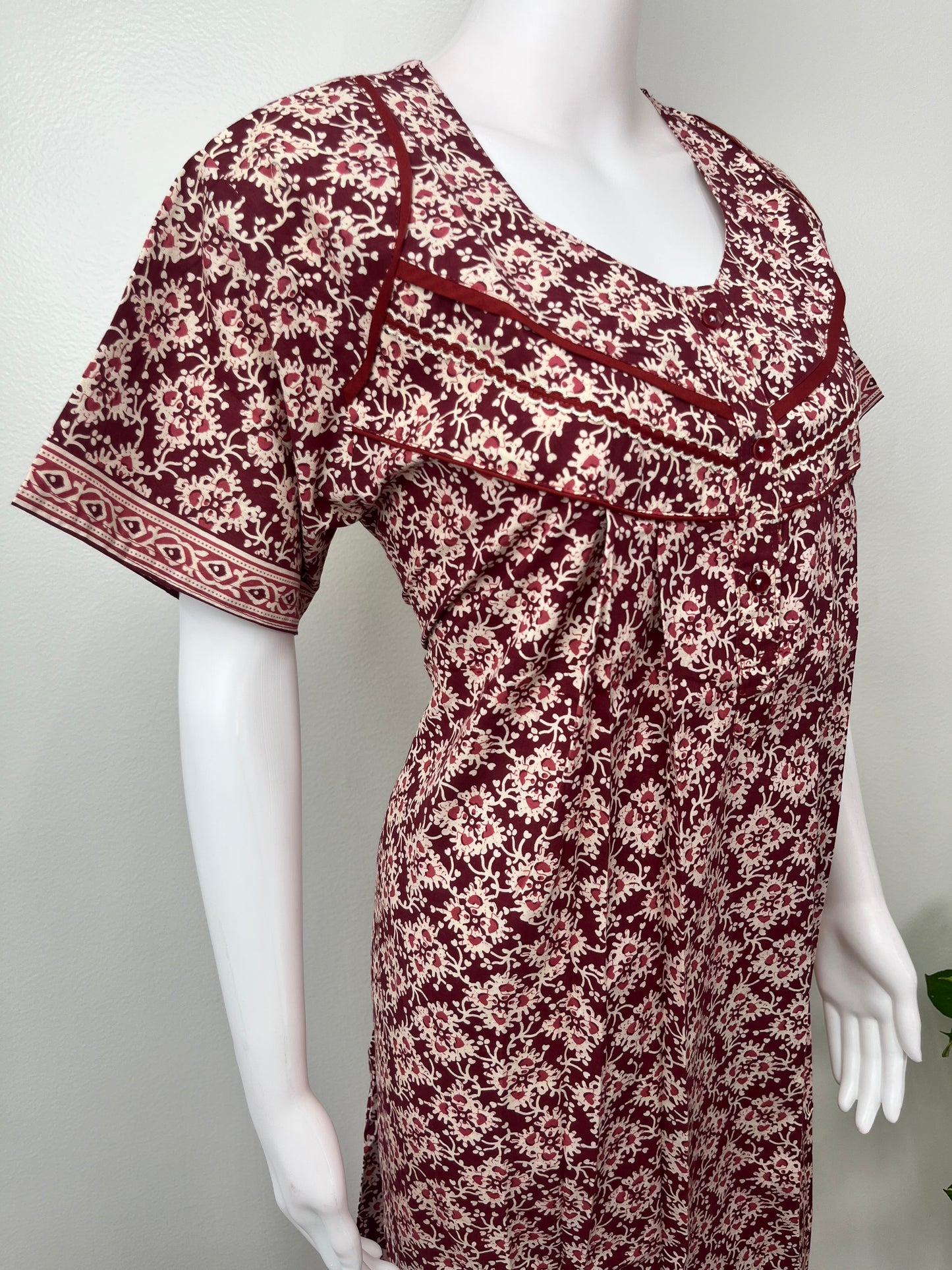 Red Pure Cotton Nightgown Soft & Comfortable