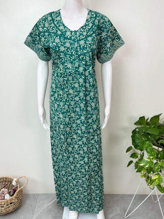 Sea Green Pure Cotton Nighty for Women