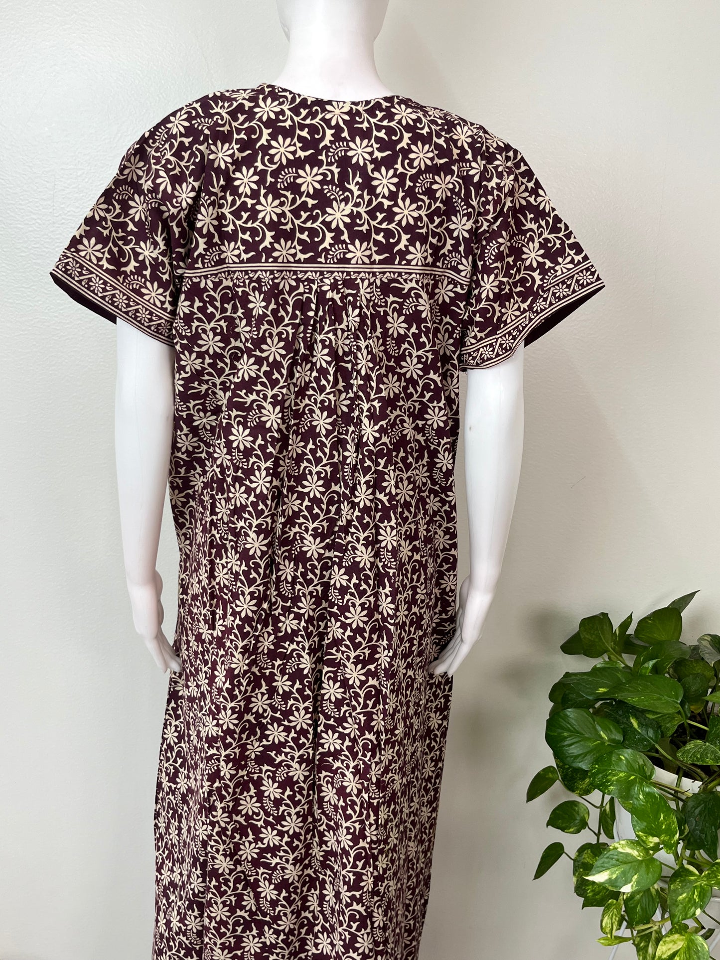 Brown Pleated 100% Cotton Nightgown