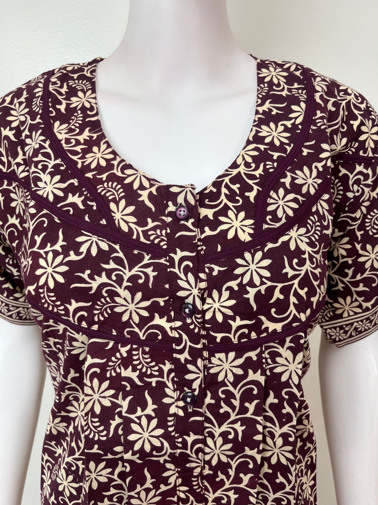 Brown Pleated 100% Cotton Nightgown