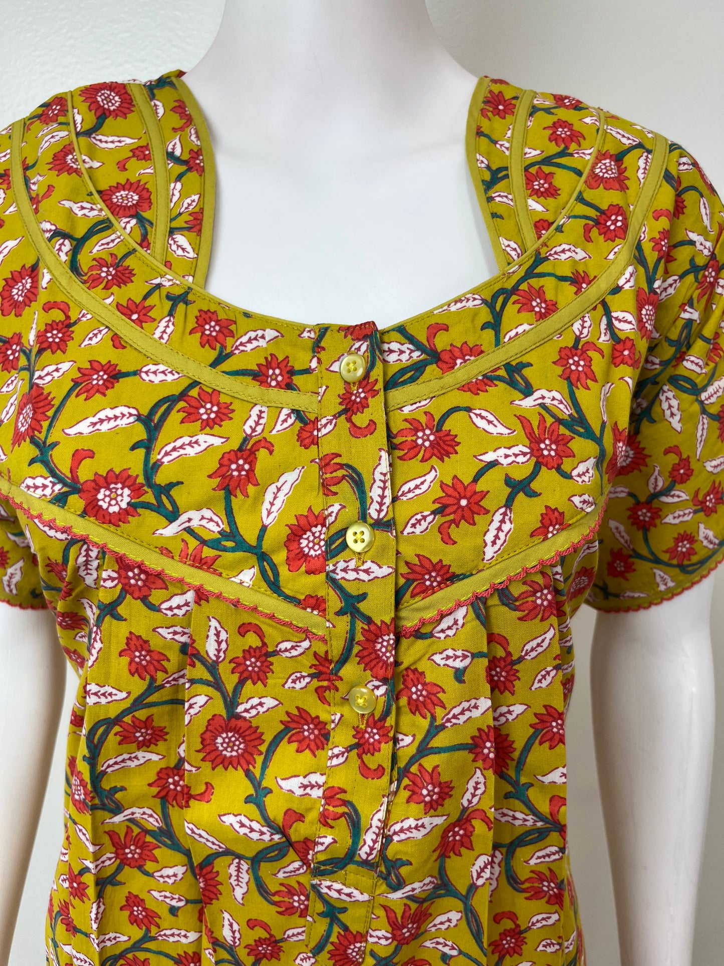 Yellow floral 100% Cotton Nighty for Women