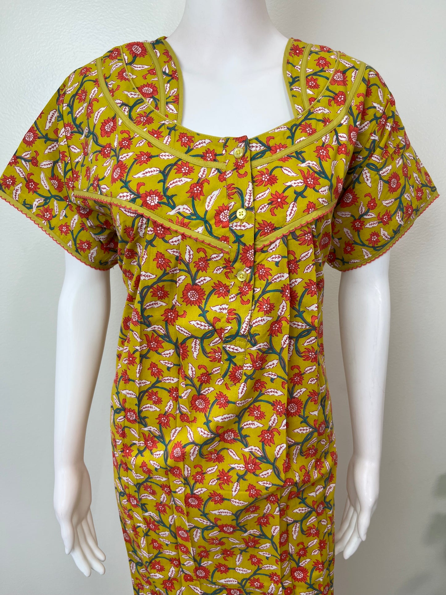Yellow floral 100% Cotton Nighty for Women