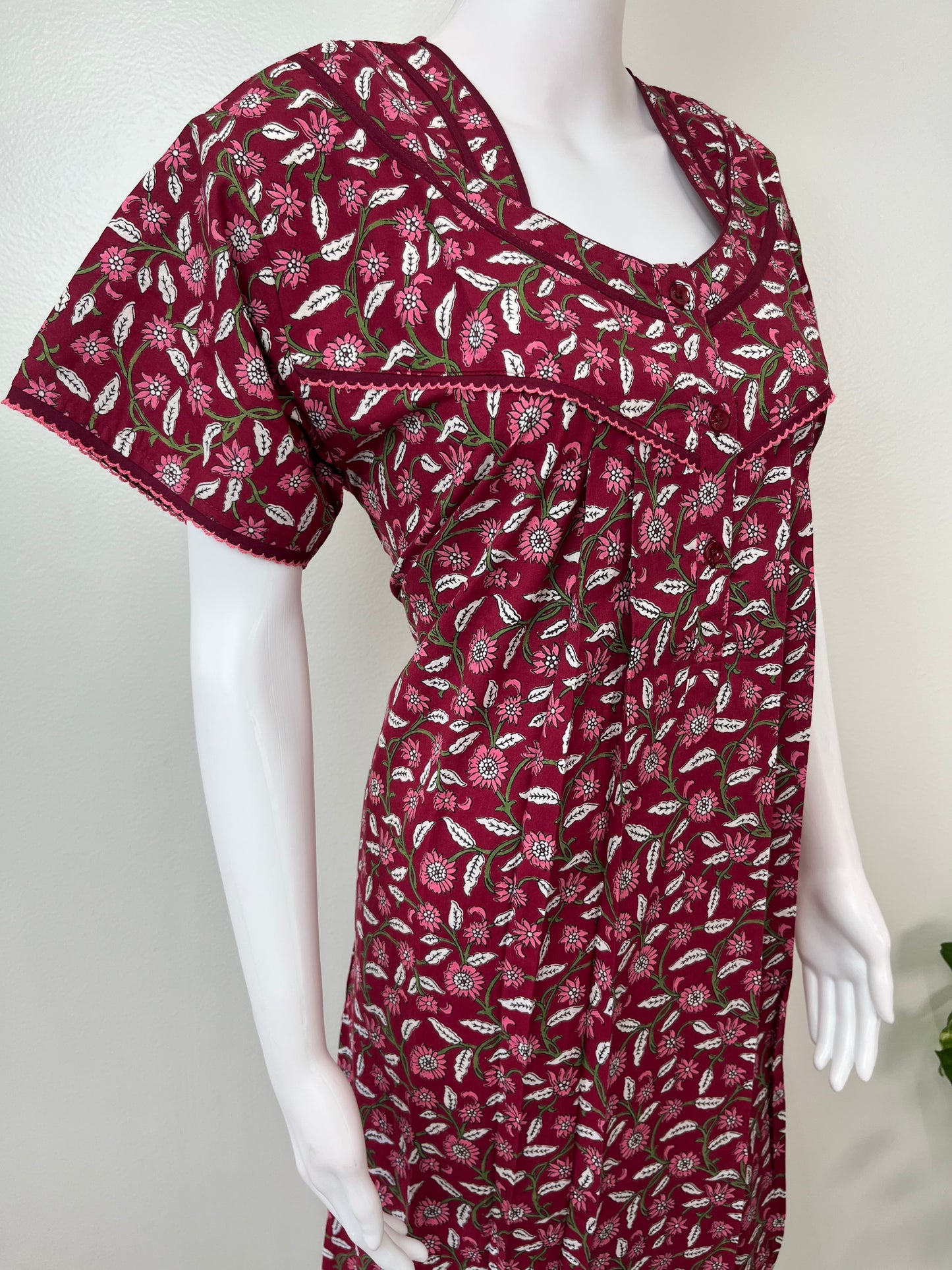 Red Pure Cotton Nightgown Soft & Comfortable